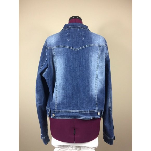 $50 Maurices Women's Blue Denim Distressed Jean Jacket Size 2 - Picture 6 of 10